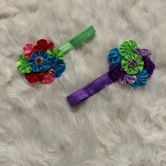 Bundle (2) of 3 1/2" Satin Flower Cluster on FOE Headband - Picture 1 of 3